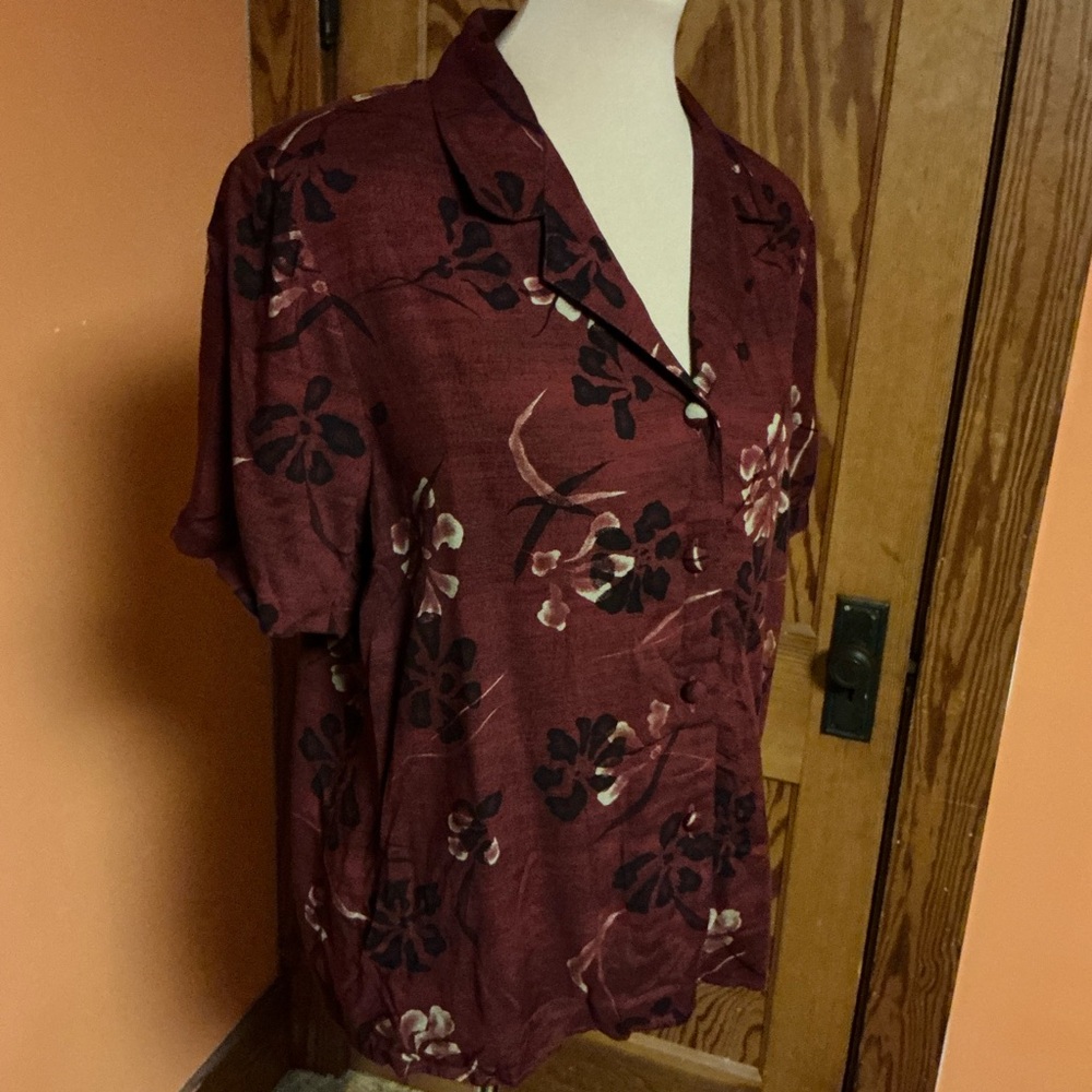 Vtg 90s Red Floral Shirt - Picture 9 of 12